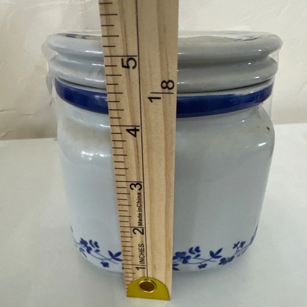 VTG 80s Lillian Vernon‎ Grandma's Treats Ceramic Jar Blue Floral Lid